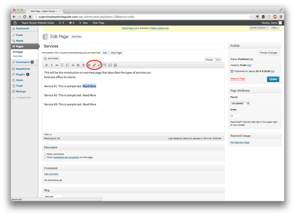add links in WordPress