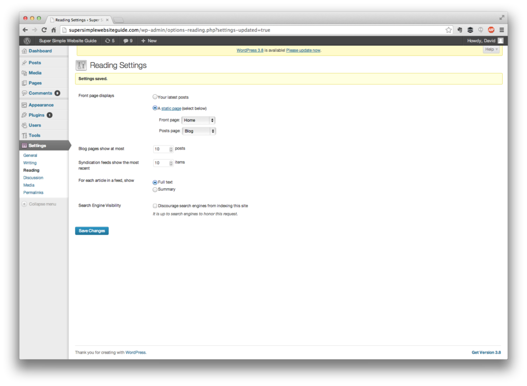 how to set up home page in wordpress