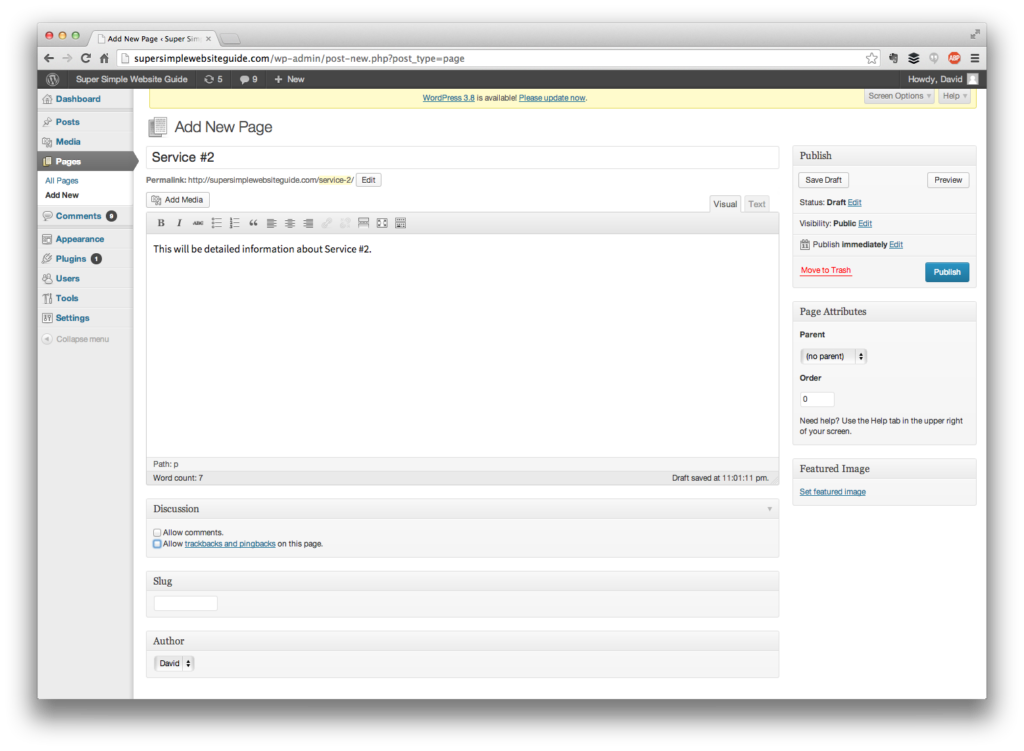 add subpages in WordPress