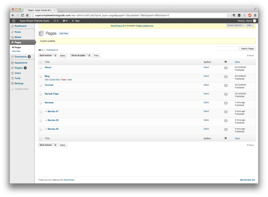 add subpages in WordPress