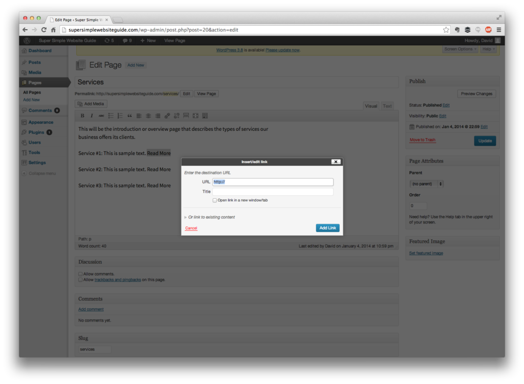 add links in WordPress