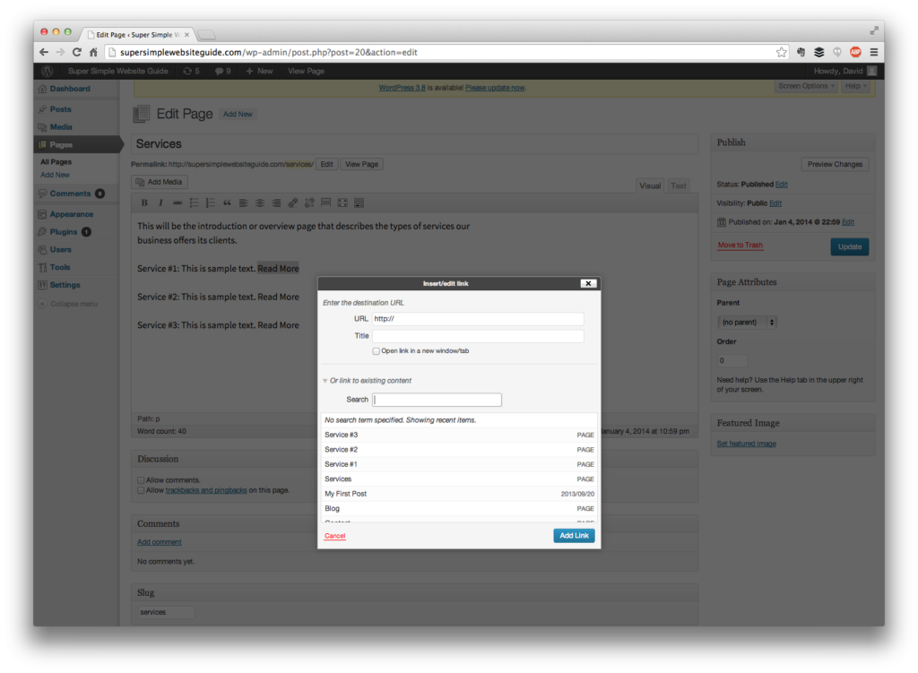 add links in WordPress