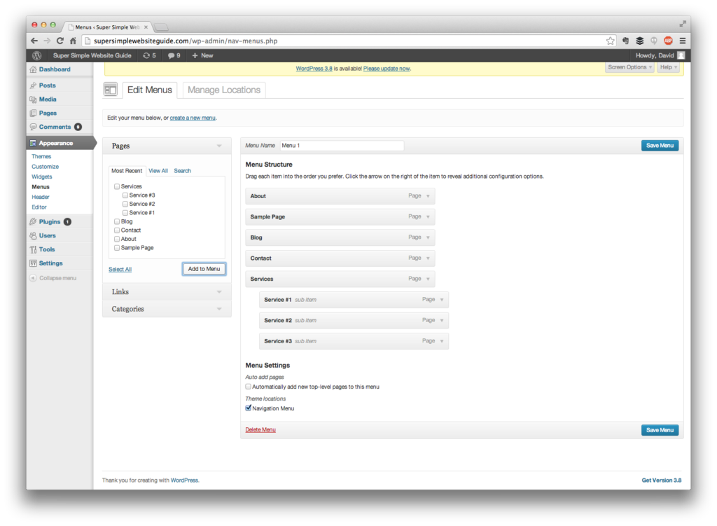 add subpages in WordPress menu