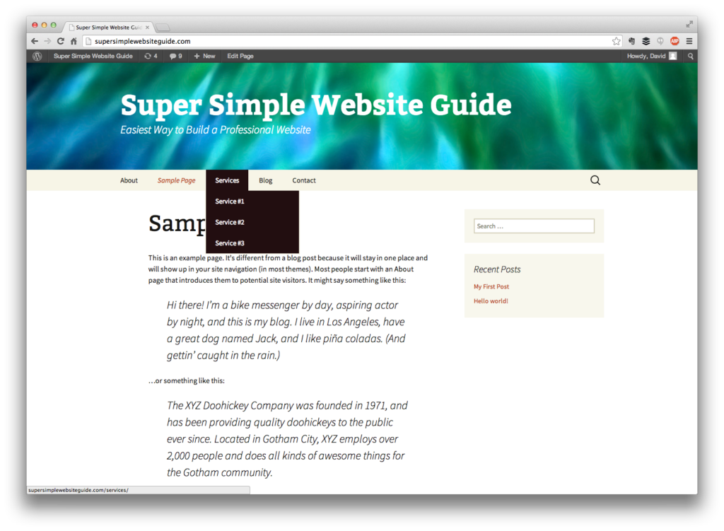 add subpages in WordPress menu
